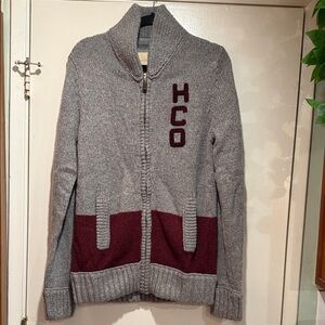 Hollister Co. Men’s Gray knit sweater with bear on Back - Medium - Rear